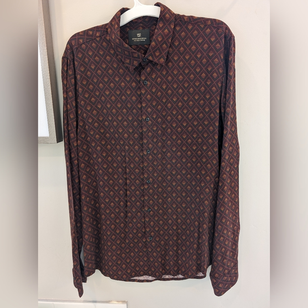 Scotch and Soda Island Getaway Maroon Shirt Size XL